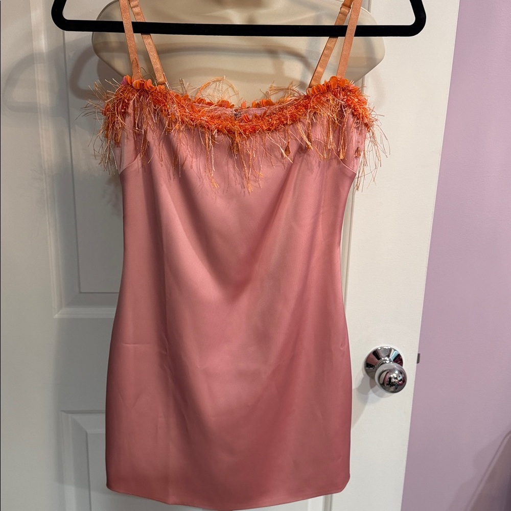 Danielle Guizio Beaded Mini Dress in Blush size XSMALL Pink and Orange Worn Once